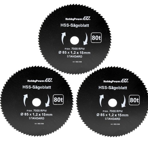 3x HSS Sägeblatt 85 x 15mm Akku Kreissäge 12V 10,8V passend für Bosch und Makita - Bild 1 von 4