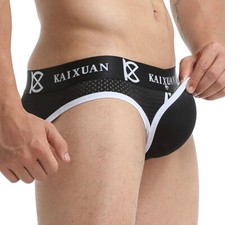 Mens Underwear Enlarge Sponge Penis Pad Open Front Separate Scrotum Pouch Briefs