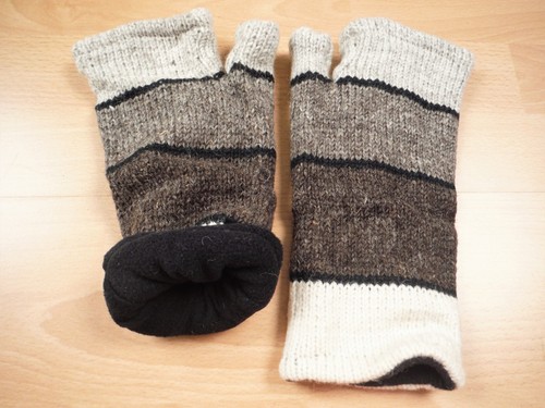 Fleece Lined Knitted Wool Wrist Warmers Unisex Boho Hippie Fingerless Gloves - Picture 114 of 141