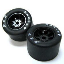 H R Racing HR1112 Nascar Rear Blk Wide Wheel w/ Silicone Tire 2 1:24 Slot Car