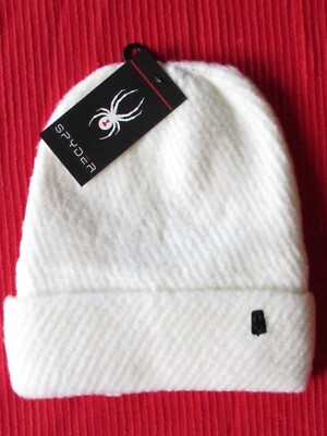 SPYDER Womens White Diagonal Dimensional Ribbed Cuffed Hat Beanie