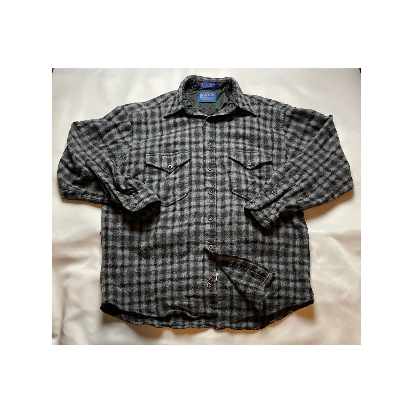 Pendleton Gray Black Plaid Button-Up Collared Out… - image 1