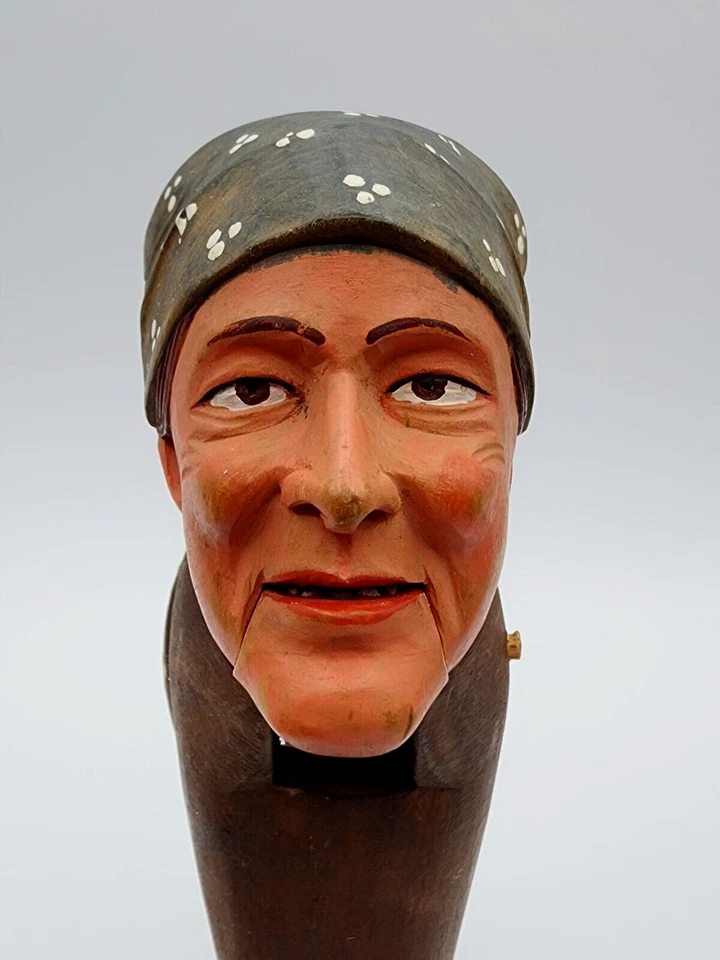 Black Forest Anri Swiss French??? Woman with Scarf Nutcracker Roughly 8" Long - Image 2 of 4