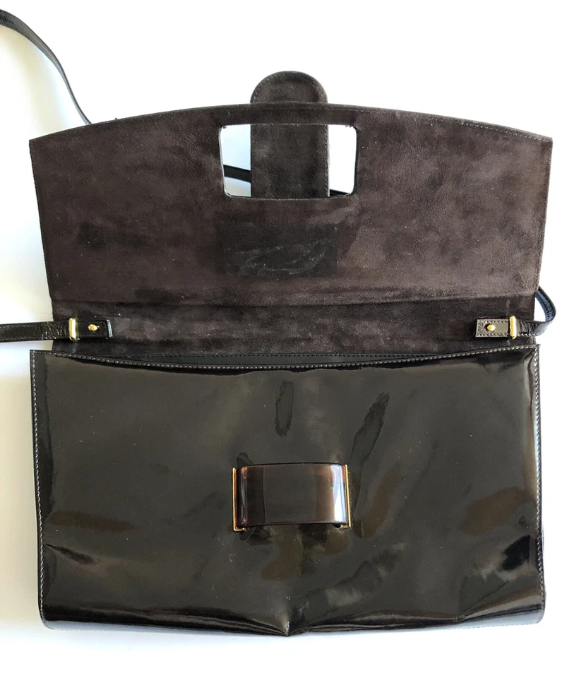 BALLY Vintage Brown Patent Leather Shoulder Bag Clutch Handbag - Image 4 of 4