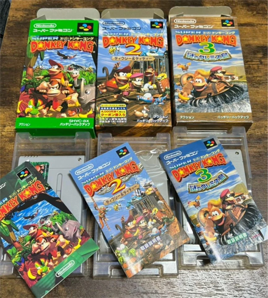Super Donkey Kong 1 + 2 + 3 w/Box and Manual SNES Nintendo Super Famicom Japan - Image 3 of 4