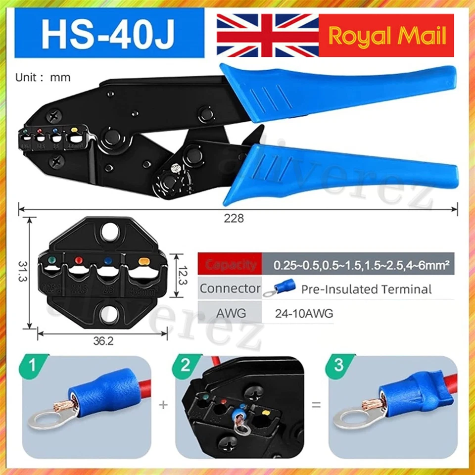 HS-40J Wire Ratchet Crimping Tool Electrical Terminal Connectors Crimper Pliers