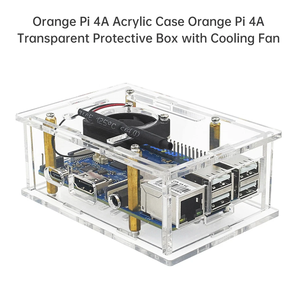 Orange Pi 4A Transparent Protective Box Orange Pi 4A Acrylic Case w Cooling Fan` - Immagine 2 di 4