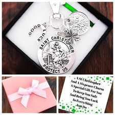 ST CHRISTOPHER, Gift, LUCKY SIXPENCE, Keyring, GOOD LUCK, TRAVEL Gift,Box & Card