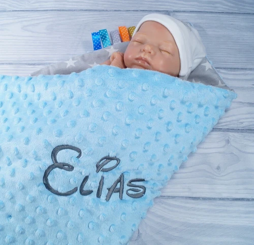 ★Zweilagige Decke  ★ Babydecke mit Namen  ★ Baumwolle ★ 75 x 100 cm ★ MINKY ★