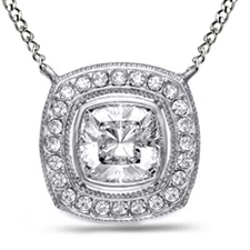 Round Halo Pendant Necklace Womens 14K White Gold Plated Sterling