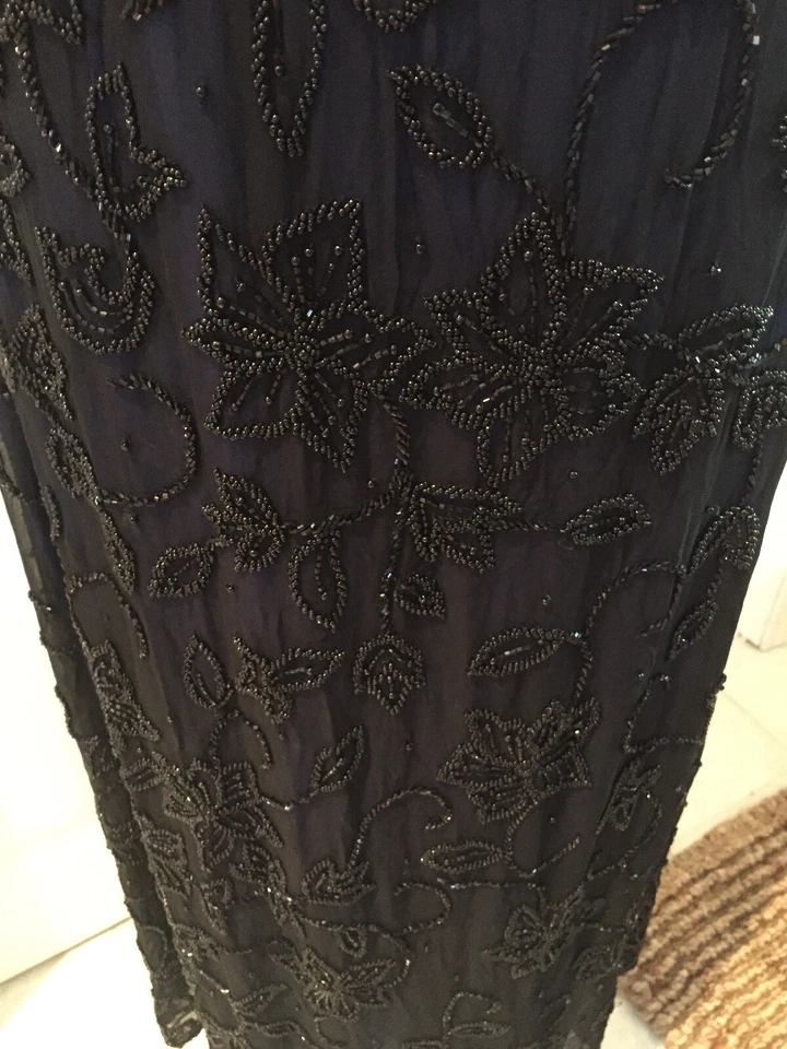 Caché Fuertes Cuentas Azul/Negro Tirantes Espalda Formal Pura Seda L Foto 3 de 4