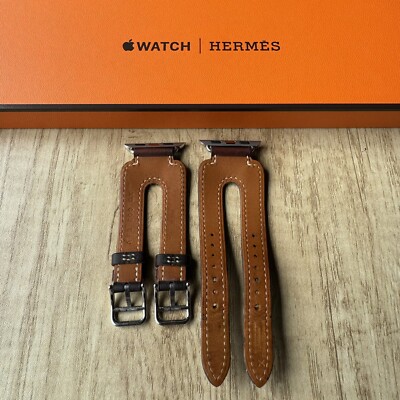 Apple Hermes Double Buckle Cuff Band Fauve Barenia Leather 