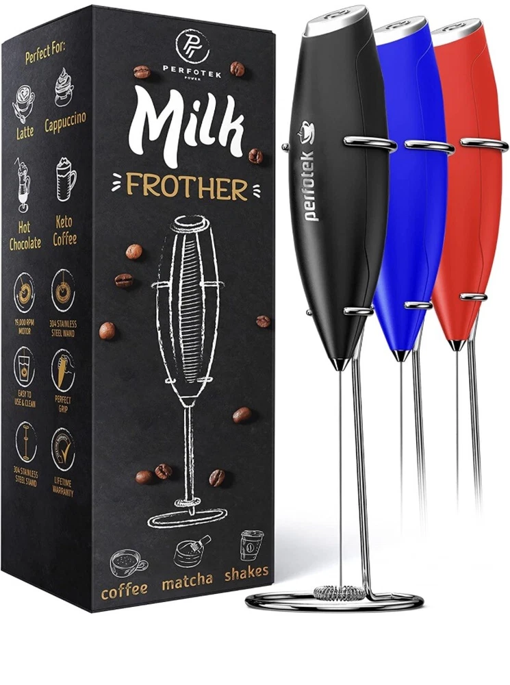 Milk Frother Handheld Foam Maker Mixer Whisk & Stand Premium Function. Durable