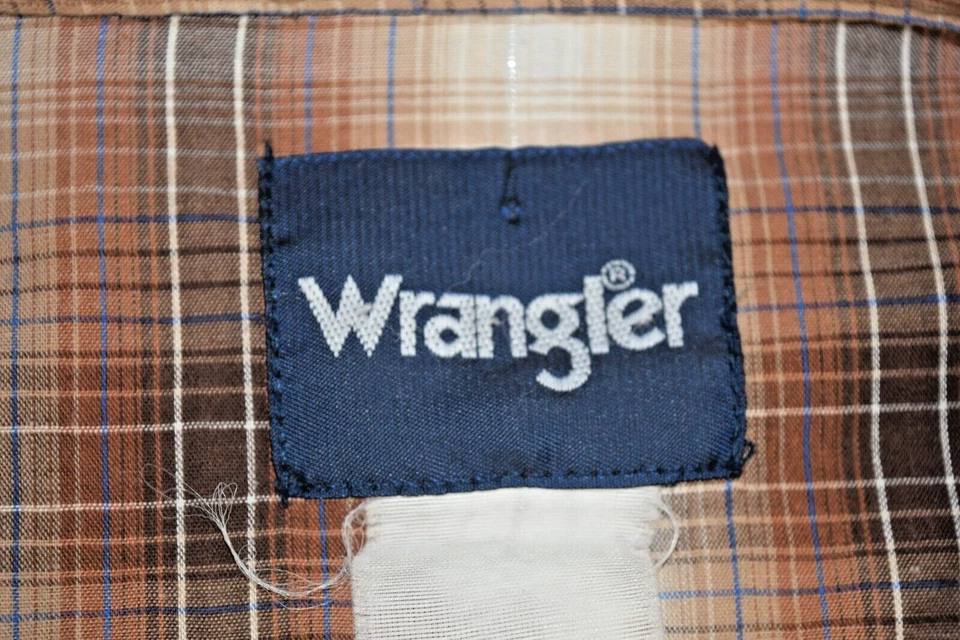 Винтажная западная рубашка Wrangler размер L/XL 90-е коричневая тень клетчатая тонкая на кнопках - Изображение 4 из 4