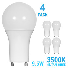 4 Pack LED 9.5W Watt 60W 120V A19 Twist and Lock GU24 3500K Neutral White