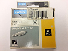 Dymo EZ-WHS14 HEAT SHRINK SLEEVE blk on White 1/4" x 5' / 6mm x 1.5m