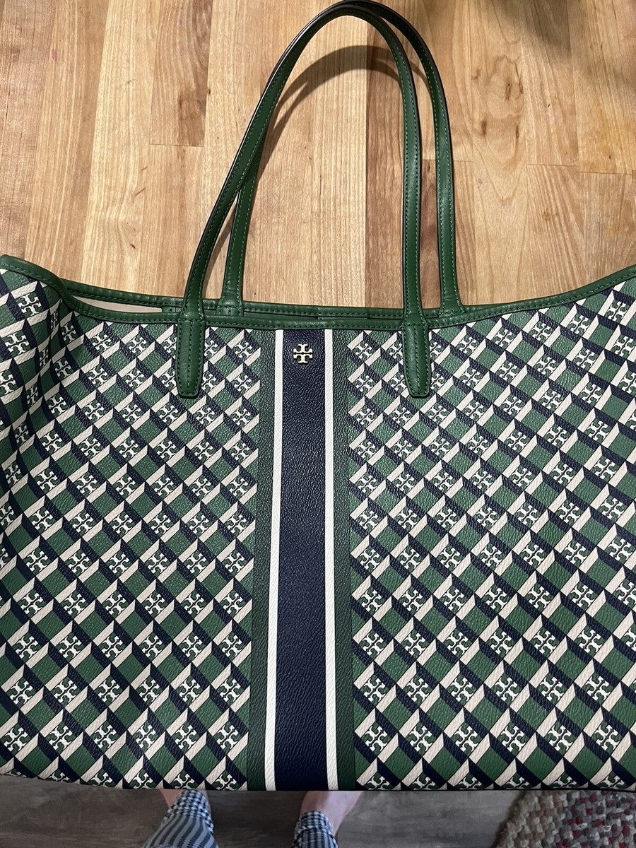 Gorgeous Tory Burch Geo Logo Large Shopping Tote Bag -Green
