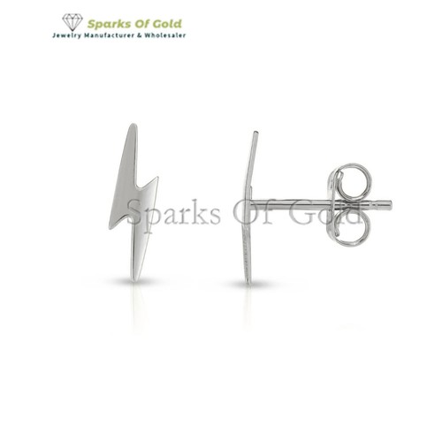 Solid 14k Yellow Gold Lightbolt Stud Earrings Minimalist Jewelry Gift For Wife - Imagen 4 de 4