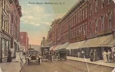 Middletown, NEW YORK - North Street - horse & wagon, old cars, long dresses