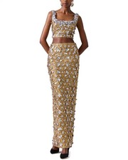 Carolina Herrera Embellished Thin Strap Scoop Neck Gown Women's Gold 4