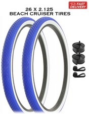 26 X 2.125 Beach Cruiser Blue White Wall Bike Tires Tubes Set Brick Thread Duro 26 X 2.125 Beach Cruiser Blue White Wall Bike Tires Tubes Set Brick Thread Duro