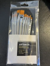 Artsmith Gold Taklon 10 Pc Brush Set Watercolor Acrylic Tempera (1/2”,3/4”,4.6”)
