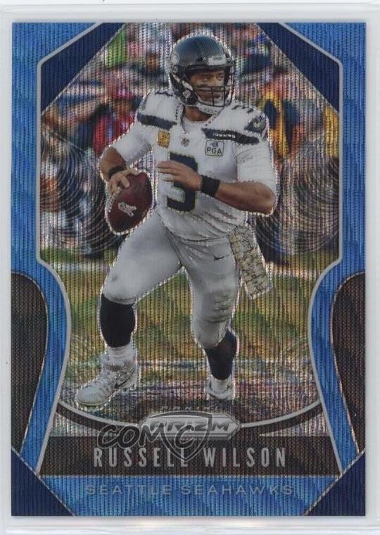 2019 Panini Prizm Blue Wave Prizm 63/199 Russell Wilson #258 0b3j