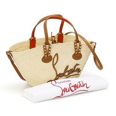Christian Louboutin ベージュ パーティーバッグ Christian Louboutin Cabata Mini Raffia Basket Bag Beige Spike