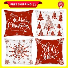 Lanpn Christmas Throw Pillow Covers 18x18 Set of 4, 18 x 18 Pack 4 , Red