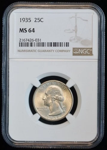 1935 25C US Washington Silver Quarter (NGC MS 64 MS64) 