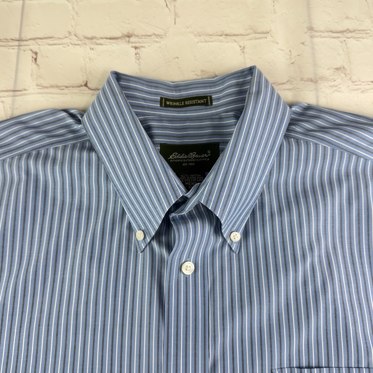 eddie bauer dress shirts discontinued Eddie Bauer Wrinkle Resistant Blue Striped Button Down Dress Shirt Men's XL