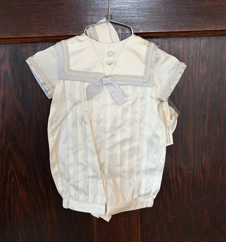 Sarah Louise Boy’s Ivory and Blue Sailor’s Romper Christening Outfit Sz. NB NWT