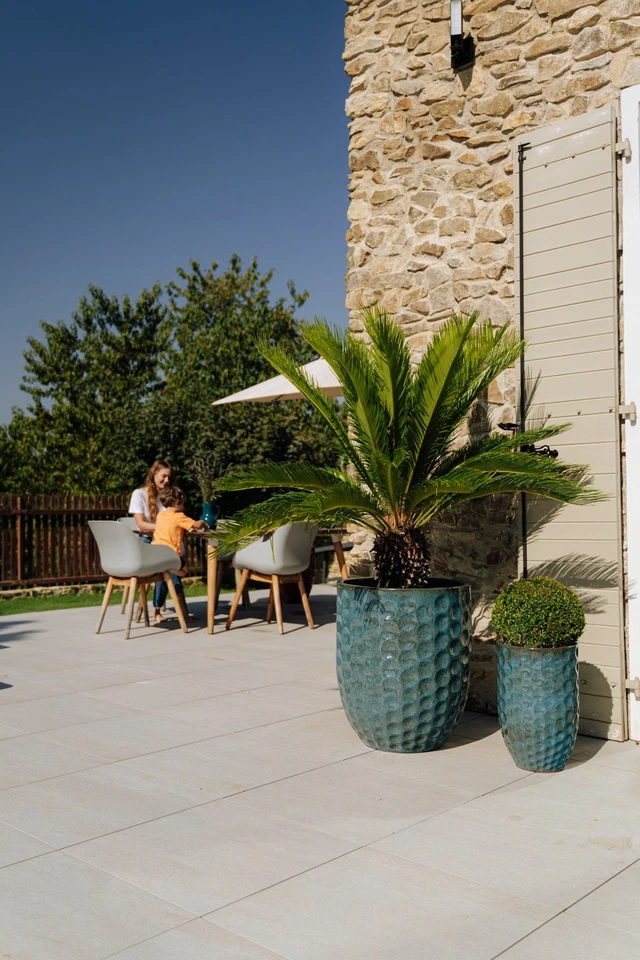 Dekotopf Keramik Blumentopf Übertopf für Wohnzimmer & Büro Stahlblau MEROVEE - Bild 4 von 4