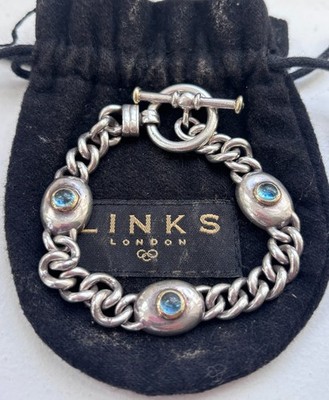 Schönes Links of London Sterlingsilber & Cabochon Blautopas Armband & Etui