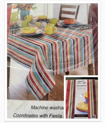 Fiesta Fabric Tablecloth Striped 60" X 102" Oblong Seats 8-10 New Multicolored