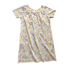 Vintage Floral Short Sleeve House Dress Pocket Nightgown Yellow Orange Purple
