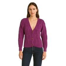 Vintage Fabrizio Weathervane Purple Cable Chunky Knit Cardigan Cotton Ramie L