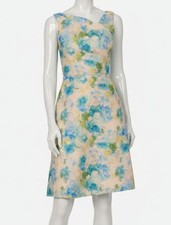 Adrianna Papell Women's Ivory Jacquard Asymmetric-Neck Dress Size 4