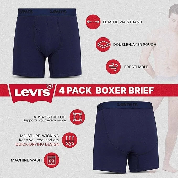 Levi's мужской боксер трусы хлопок для мужчин упаковка 4 размер 2xl - Изображение 3 из 4
