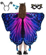 Butterfly Wings Cape for Girl Kids Party Costume with Mask and Antenna Headband