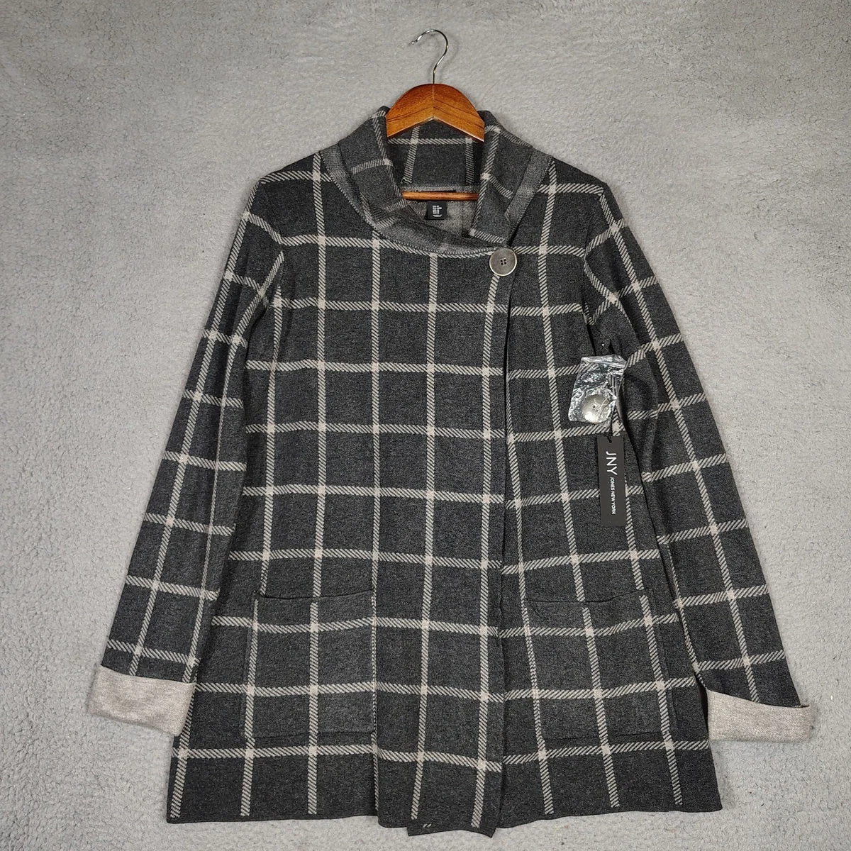 Cardigan Femme Jones New York Sport, Taille PP, Gris Chiné, Grosse Maille Torsadée