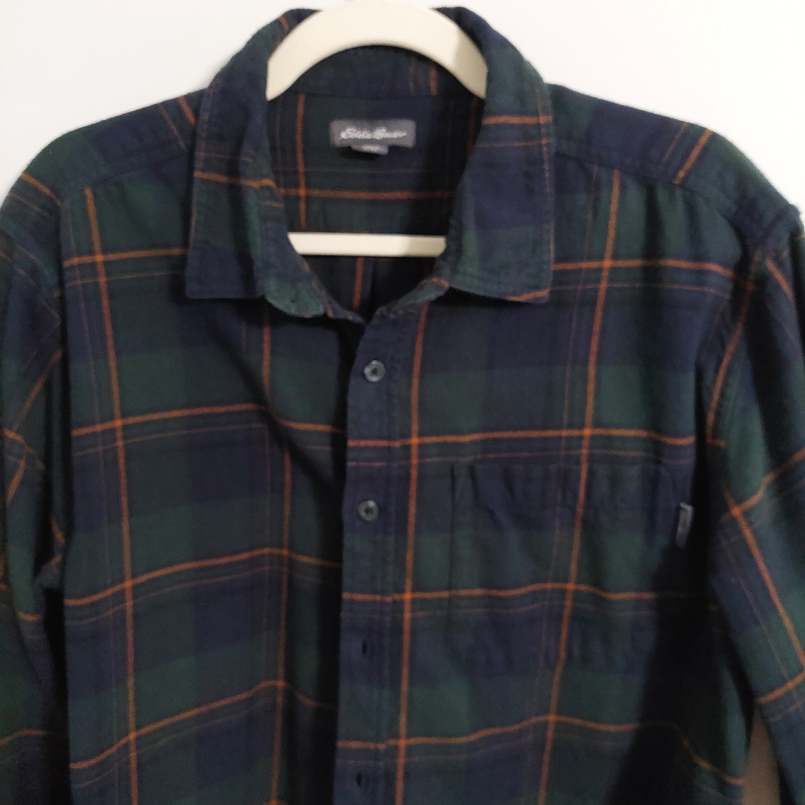 Eddie Bauer Cotton Flannel Plaid Green Button-Up Shirt Men's Long Sleeve XL