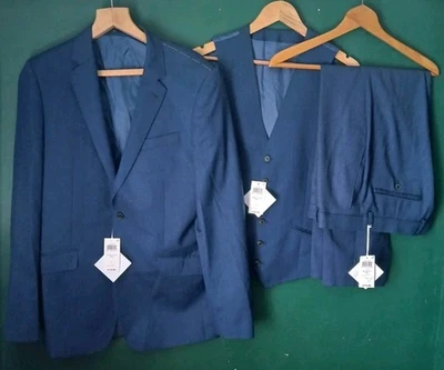 New Richard James Mens Suit 3 Piece Blue Wool Jacket 40L Trousers W34 L28 - Image 1 of 4