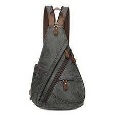 PU Leather Sling Bag Small Crossbody Backpack Shoulder Casual Daypack Men