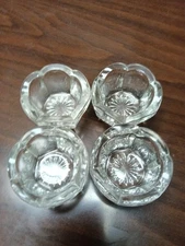 Vintage 4 Cut Glass Crystal Open Salt Cellar Holder with Floral Design 1.5x1" (V
