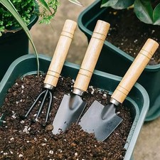 3Pcs Mini Garden Tool Set – Durable Wood & Metal Hand Tools for Plant Care - NEW