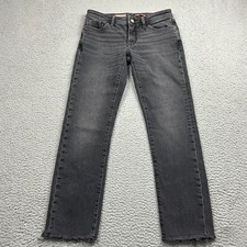 Anthropologie Pilcro Jeans Womens 27 Black Straight Leg Mid Rise Raw Hem Denim