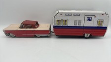 Japan tin Ford Galaxie & House trailer toy caravan masudaya haji modern toys