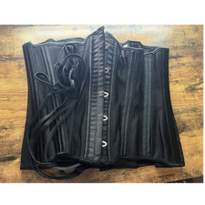 Women's Black Mesh Underbust Corset, Boned Hook Eye Closure, Size L
