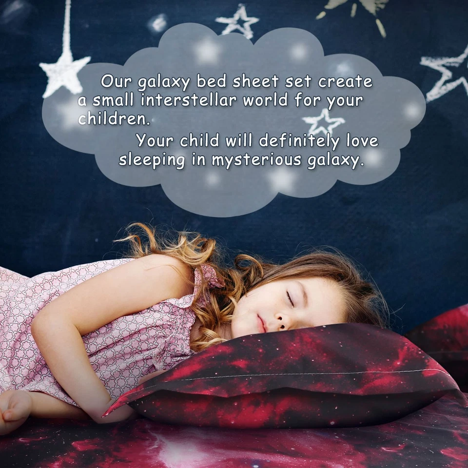 Juego de sábanas 4 piezas Galaxy Juego de sábanas suaves con fundas de almohada rojo Foto 4 de 4